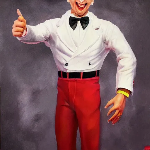 Image similar to ultra realistic portrait painting of pee wee herman as ken from street fighter, art by frank frazetta, 4 k, ultra realistic, highly detailed, epic lighting