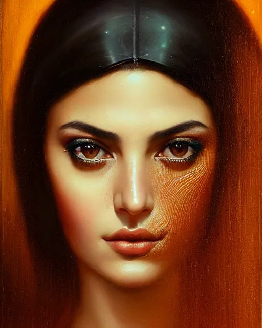 Prompt: a highly realistic, true to life portrait of a beautiful young middle eastern girl, sharp focus, from the waist up, under studio lighting, taken with a canon eos camera with 1 3 5 mm focal length, art by karol bak, james jean, tom bagshaw, trending on artstation,