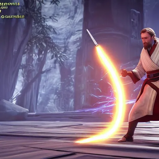 Prompt: a screenshot of Obi Wan Kenobi in Mortal Kombat 11