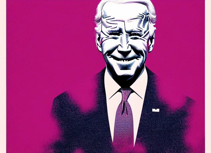 Image similar to Portrait of Joe Biden, colorful,modern art deco, risograph,Mads Berg, Karolis Strautniekas, stippled light, editorial illustration, detailed, matte print