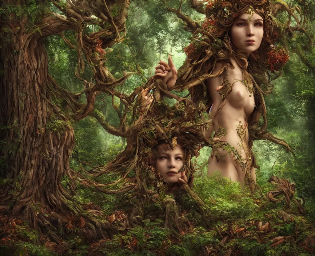 Prompt: goddess of the forest, trending on artstation, 8k, incredible detail