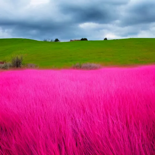 Prompt: pink grass field