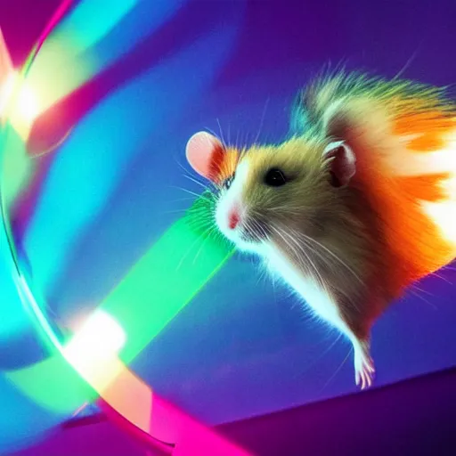 Prompt: hamster flying at the speed of light, colorful, realistic