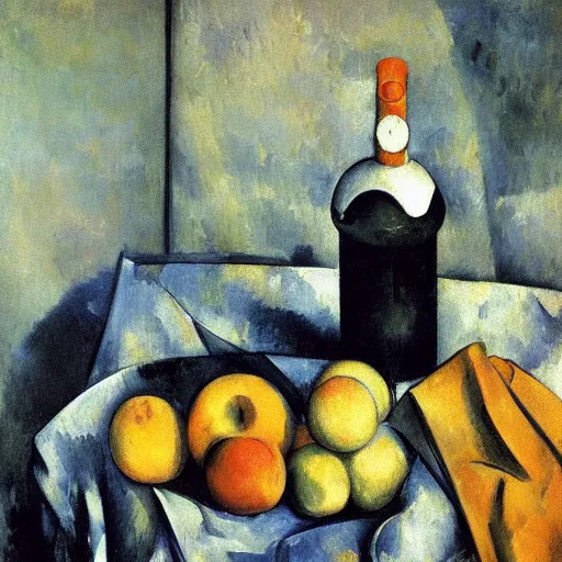 Image similar to still life of fruit, Gatorade and big Macs by Cezanne