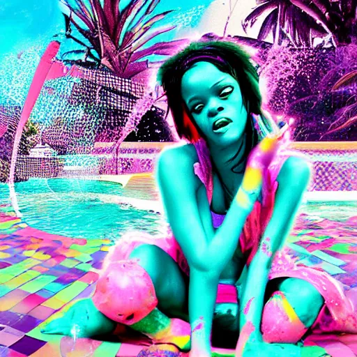 Prompt: rihanna in water park, seapunk, creative photo manipulation, creative photoshop, digital art