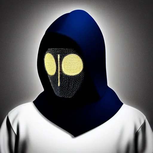 Image similar to guy in the mask with the hood in the night city under the glowing lamp digital art pixel made in blender