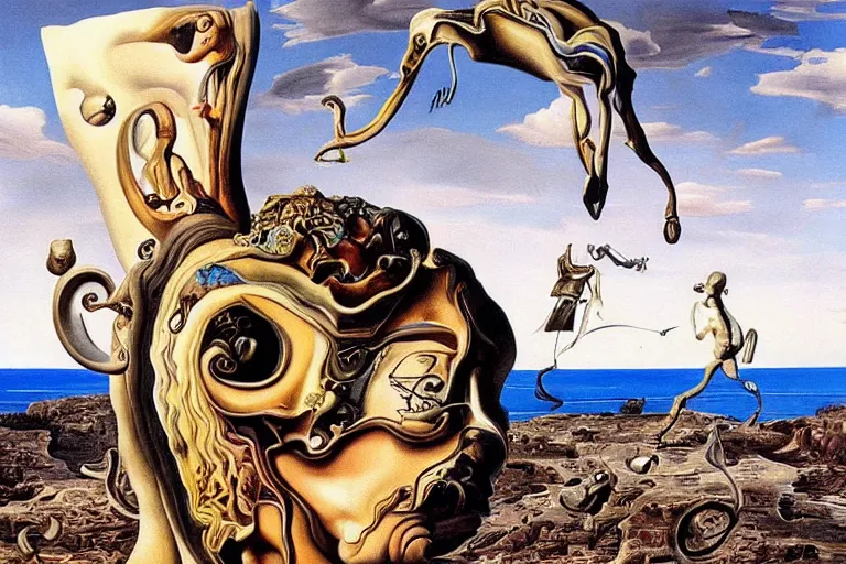 Prompt: Painting by Salvador Dali, Extremely Highly detailed, Occult, funny, humorous, humor, hilarious, funny, entertaining, magical, trending on artstation HQ, closeup, D&D, intricate, elegant, highly detailed, digital painting, artstation, concept art, matte, sharp focus, illustration, surrealism