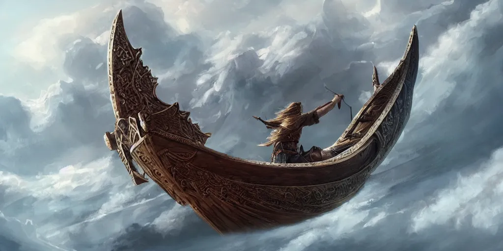 Image similar to beautiful viking ship flying on top of the clouds, gorgeous, amazing, elegant, intricate, highly detailed, digital painting, artstation, concept art, sharp focus, illustration, art by ross tran