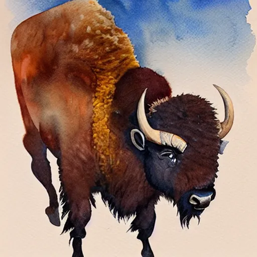 Image similar to A watercolor painting of bison by Scott Campbell from Double Fine Productions. Scott Campbell.