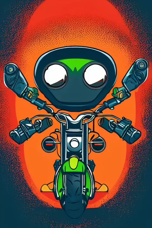 Image similar to Harley Davidson alien with blaster, sticker, colorful, illustration, highly detailed, simple, smooth and clean vector curves, no jagged lines, vector art, smooth