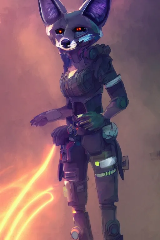 Image similar to an anthropomorphic cyberpunk fox, backlighting, trending on artstation, digital art, furry art, trending on furaffinity, fantasy art, by kawacy