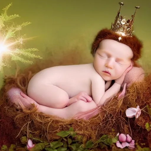 Image similar to photo of baby fairytale princess, by anne geddes, very detailed, promotional, 4 k