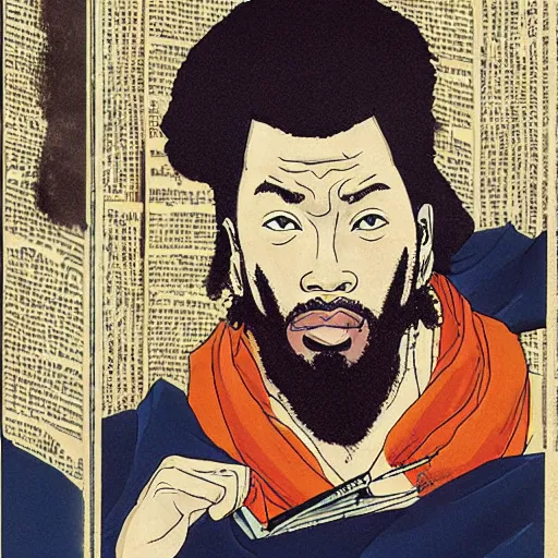 Image similar to ODB wu-tang rapping, portrait, style of ancient text, hokusai