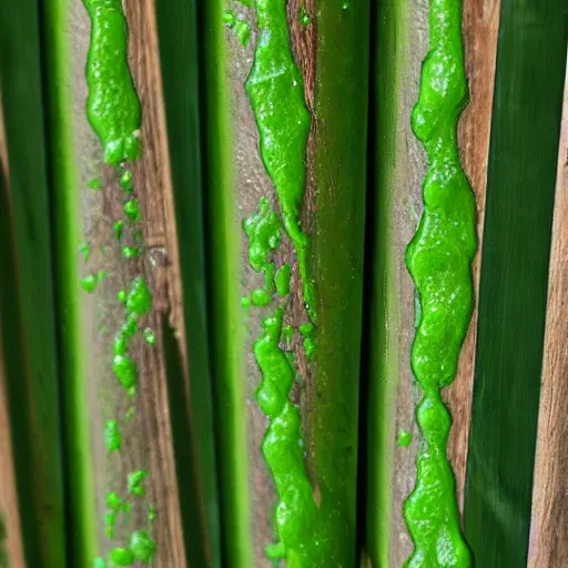 Image similar to wood cane with green slime on it,