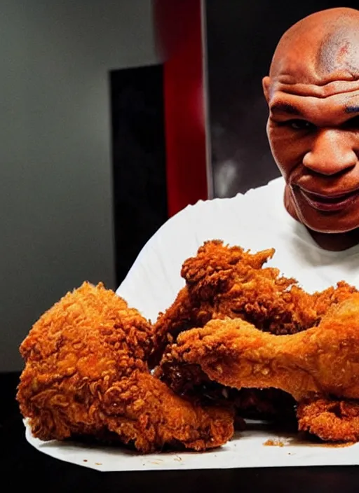 Image similar to fried chicken with mike tyson's face.