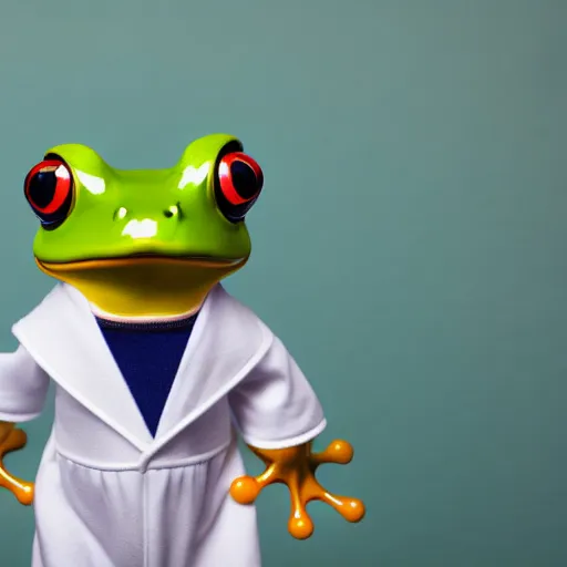 Image similar to frog wearing a sailor suit, studio photography,