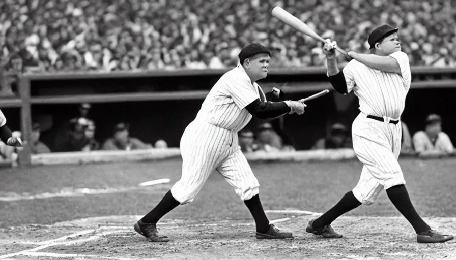 Image similar to babe ruth at bat, playing for 2012 new york yankees on a 4k tv broadcast