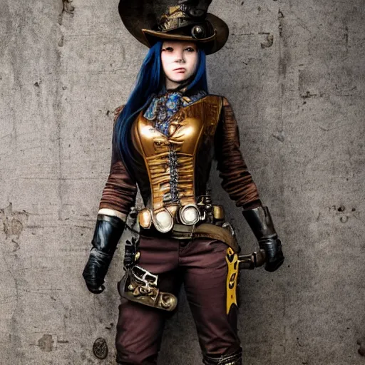 Prompt: full body photo of a female steampunk warrior, highly detailed, 4k, HDR, smooth, award-winning photo