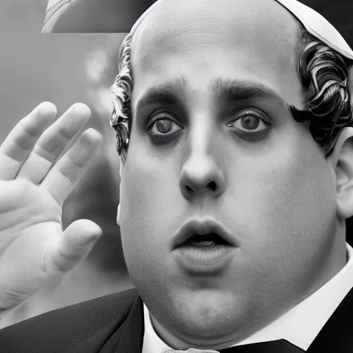 Prompt: photograph of Jonah Hill as the Pope, 8k photo op, masterpiece, Flickr