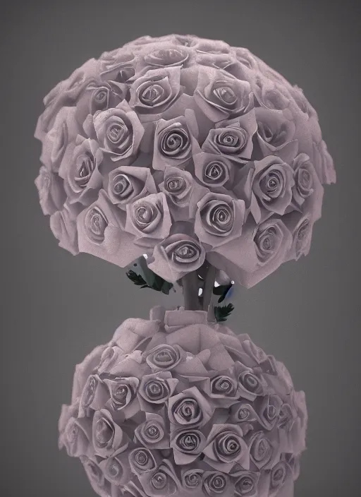 Image similar to exploding grenade of roses, ultra realist and ultra intricate detailed, sensual gloomy style, volumetric lighting, artstation, unreal render, depth of field