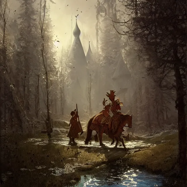 Prompt: russian folk fairytale, story, fable, dramatic, fantasy art, matte painting, an ultrafine detailed painting, academic art, ornate, inticate, elegant, sharp focus, artstation, by pavel korin, viktor vasnetsov, greg rutkowski