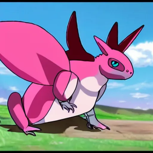 Image similar to ( ( ( pink armadillo with wings ) ) ), anime pokemon