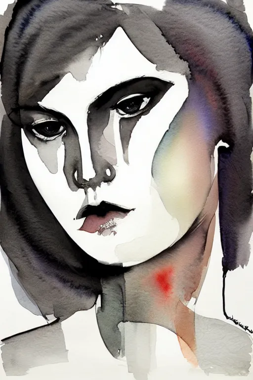 Image similar to beautiful face woman, symmetrical, grey, colorless and silent, watercolor portraits by Luke Rueda Studios and David downton