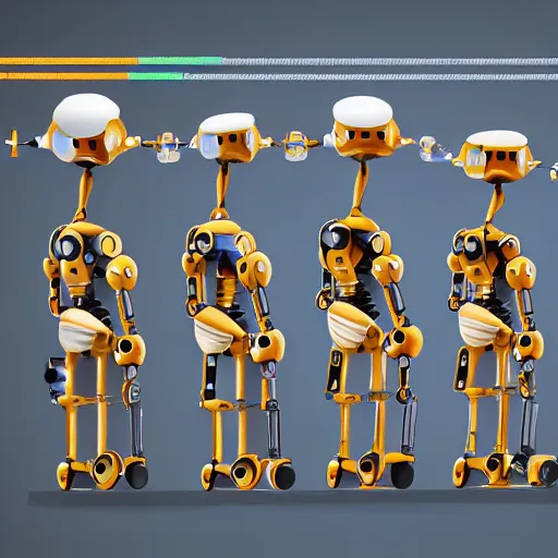 Image similar to an evolution diagram from left to right of robots, 8 k, hyper realistic.