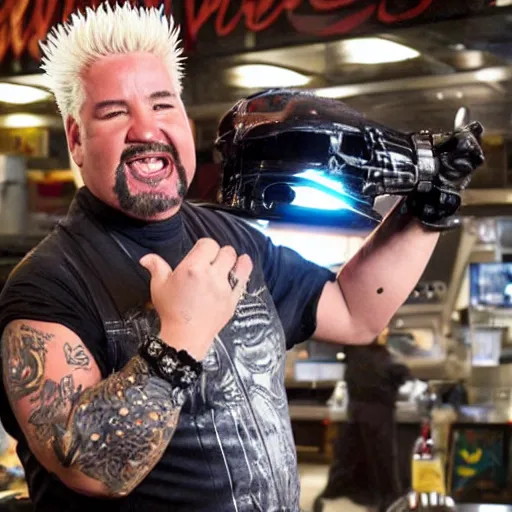 Image similar to Guy Fieri as Robocop, cinematic, Eastman 5384 film