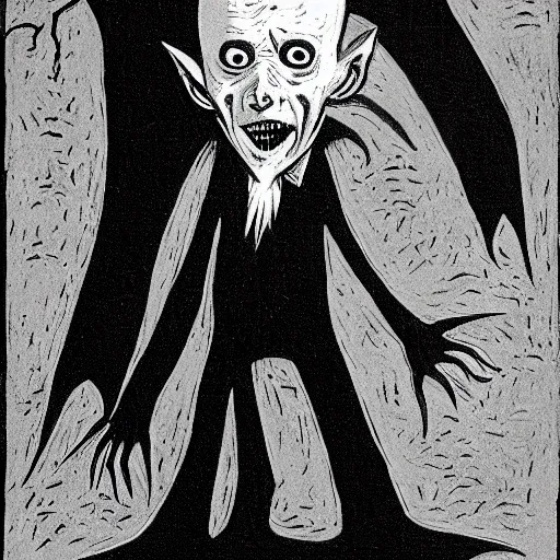 Image similar to nosferatu in his school uniform chasing after the school bus, his arm is outstretched