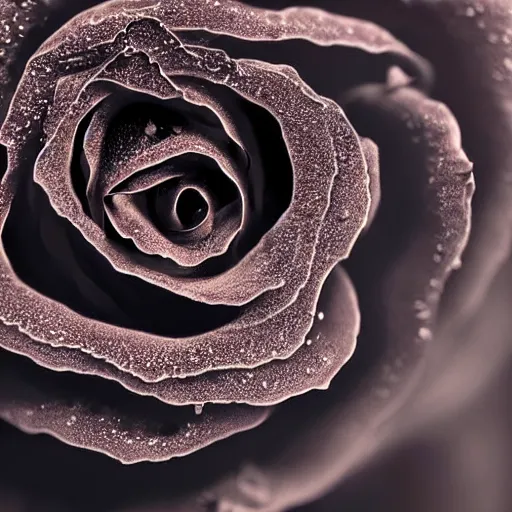 Image similar to award - winning macro of a beautiful black rose made of glowing molten magma