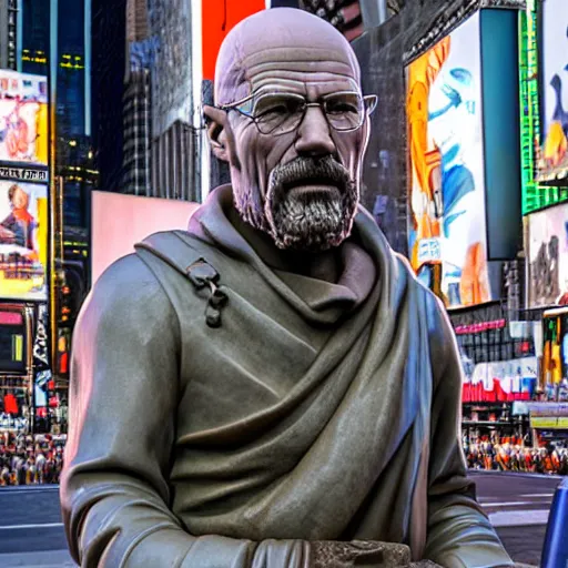 Image similar to extremely detailed renaissance sculpture of walter white by michelangelo, standing in times square, 3 d render, hyper detailed, sharp focus, 8 k resolution