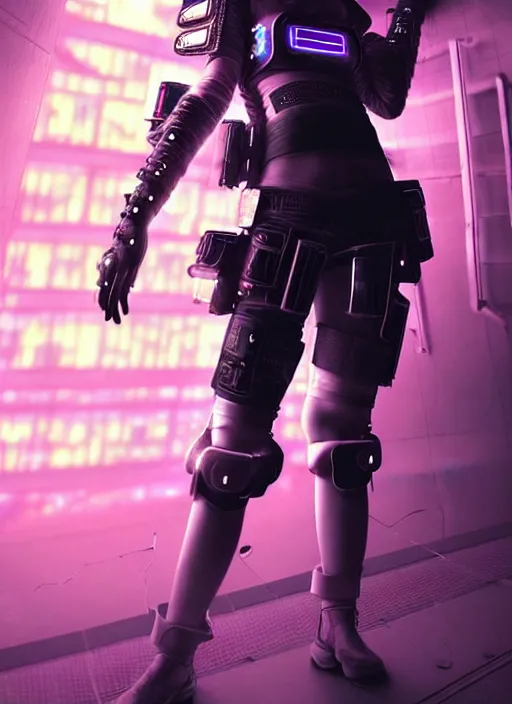 Image similar to stunning futuristic superb cyberpunk young female Samurai wearing samurai armor hybrid with military tactical vest, armor has neon circuitry, sci-fi in futuristic stormy heavy rain thunder flashing tokyo rooftop cyberpunk night, sci-fi,fantasy, intricate, very very beautiful, elegant, neon light, highly detailed, Cinematic, digital painting, artstation, hyper realism, concept art, soft light, hdri, smooth, sharp focus, illustration, art by tian zi and craig mullins and WLOP and alphonse mucha