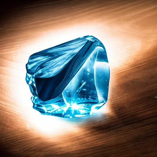 Prompt: award winning photo of a crystal sitting on beautiful wood, volumetric lighting