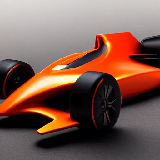 Image similar to futuristic F1 car designed by Apple, studio light, small orange accents, octane render