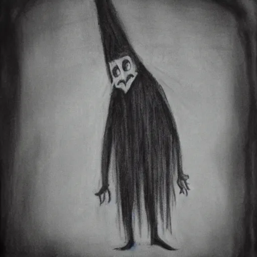 Prompt: horrifying charcoal drawing of the babadook