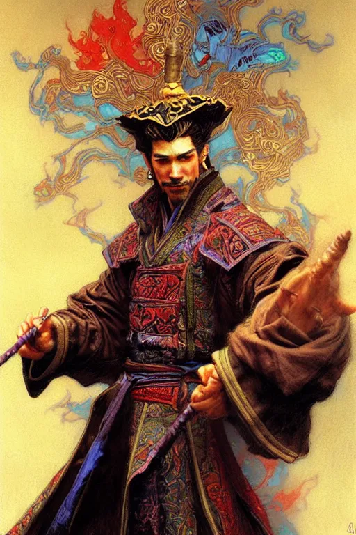 Image similar to wizard, character design, ming dynasty, colorful, painting by gaston bussiere, craig mullins, j. c. leyendecker, tom of finland