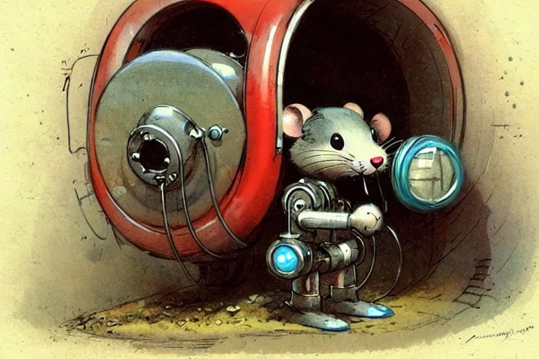 Image similar to adventurer ( ( ( ( ( 1 9 5 0 s retro future robot mouse underground tunneling machine. muted colors. ) ) ) ) ) by jean baptiste monge!!!!!!!!!!!!!!!!!!!!!!!!! chrome red