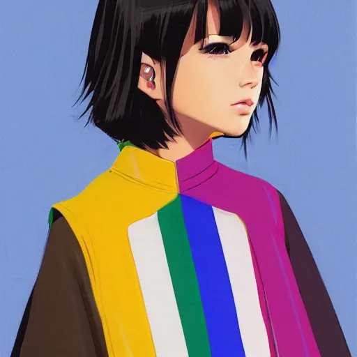 Image similar to the mandalorian wearing a pride flag cape by ilya kuvshinov katsuhiro otomo