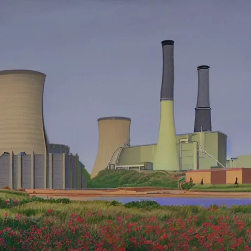 Prompt: the springfield nuclear power plant, an oil painting by montgomery burns and waylon smithers