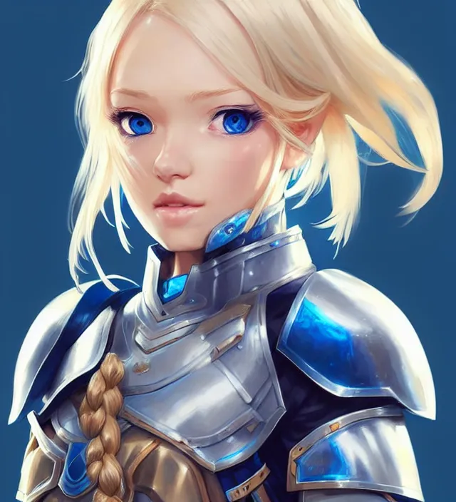 Prompt: character concept art of a cute german woman with blond hair and blue eyes, wearing plastic armor. lovely - fine - face, pretty face, key visual, realistic shaded perfect face, fine details by wlop, rossdraws, james jean, andrei riabovitchev, marc simonetti, sakimichan, trending on artstation