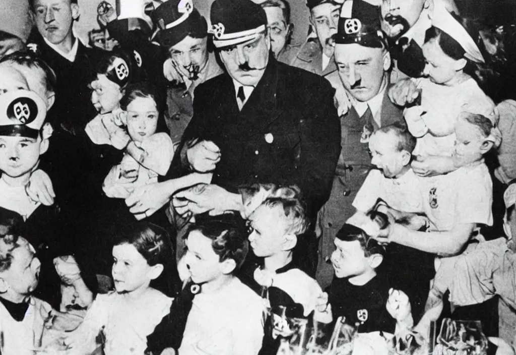 Image similar to adolf hitler at a kids birthday party