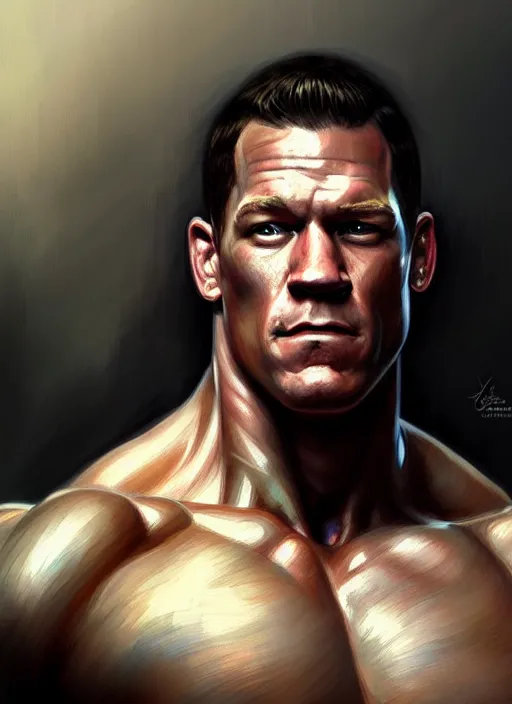 Image similar to Portrait of John Cena, D&D, muscular, fantasy, intricate, elegant, highly detailed, digital painting, artstation, concept art, smooth, sharp focus, illustration, art by artgerm and greg rutkowski and alphonse mucha