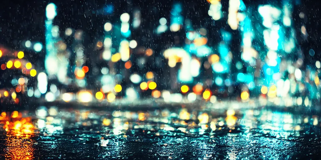 Prompt: a city street at night, raining, photograph, cars on the road, cyberpunk, sharp focus