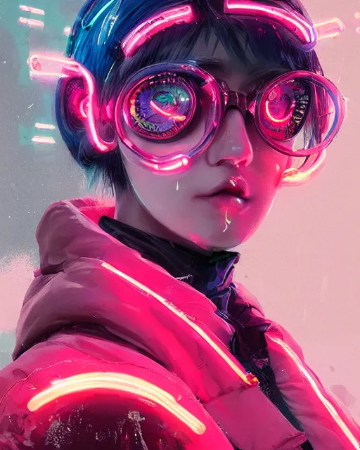 Image similar to detailed portrait Neon cleaner Girl, cyberpunk futuristic neon, reflective puffy coat, decorated with traditional Japanese ornaments by Ismail inceoglu dragan bibin hans thoma greg rutkowski Alexandros Pyromallis Nekro Rene Maritte Illustrated, Perfect face, fine details, realistic shaded, fine-face, pretty face