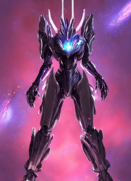 Image similar to cinematic body shot, cosmic beautiful stunning giant robot mecha hot female dragon goddess, sleek anthro cyborg dragon, sharp metal ears, smooth purple eyes, smooth fuschia skin, smooth silver armor, nebula size, epic proportions, epic scale, macro furry, furry art, dragon art, goddess art, giantess art, warframe, warframe fanart, furaffinity, octane