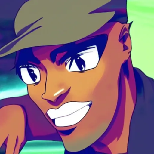 Image similar to Tupac Shakur, screenshot from a 2012s anime