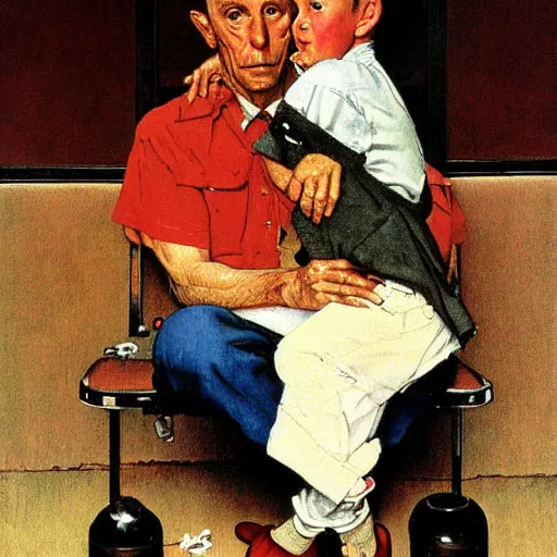 Image similar to lonely daddy painting by norman rockwell