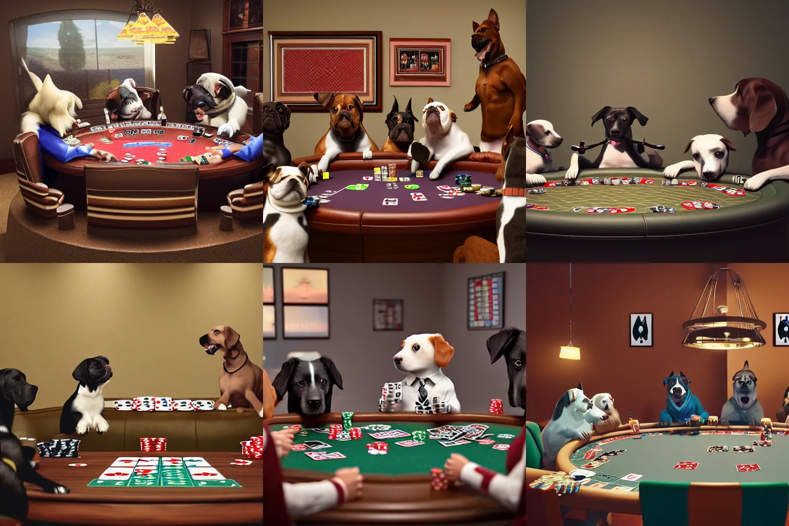 Prompt: Dogs playing poker, octane render, 4K