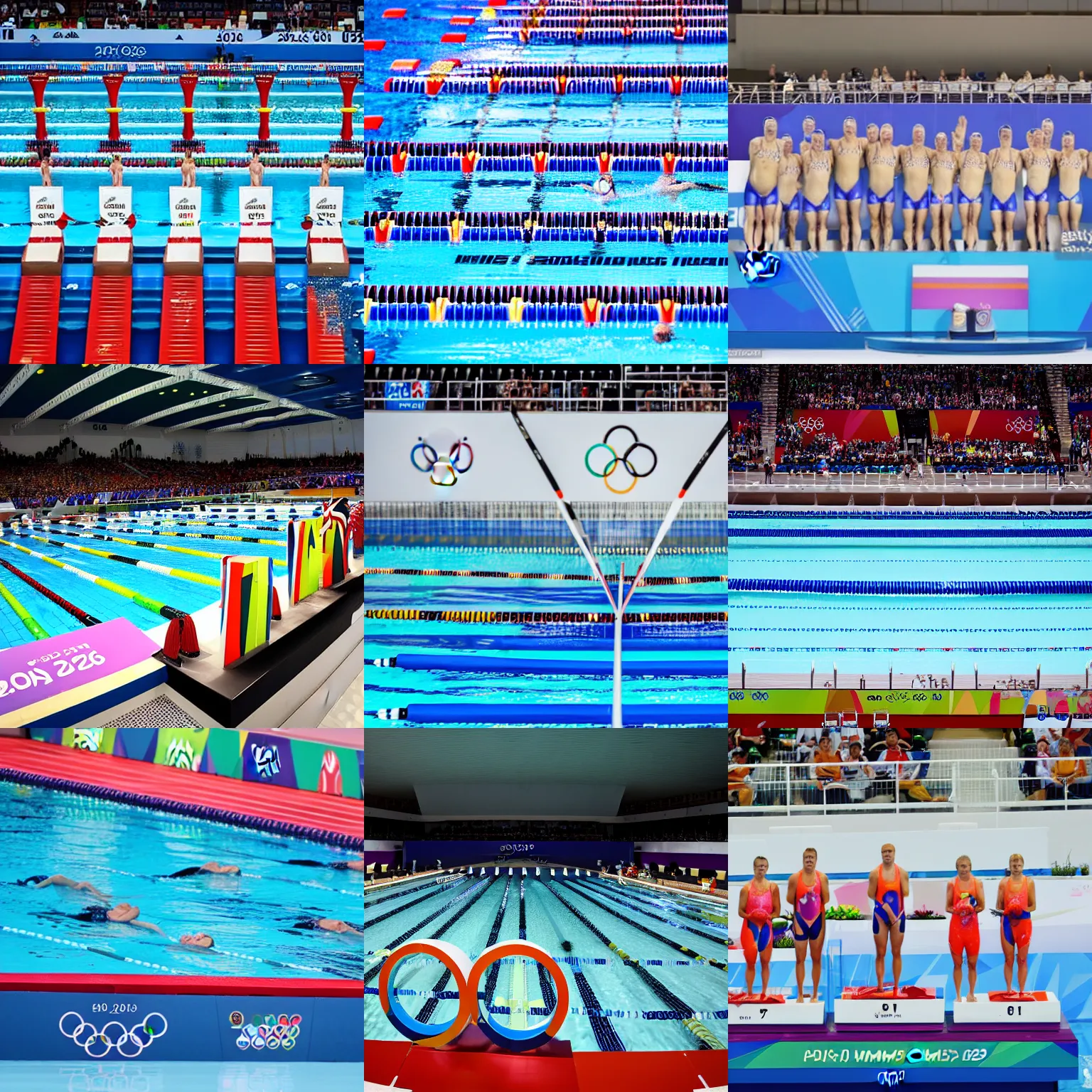 Prompt: sport photography of the podium at olympic games swimming competition